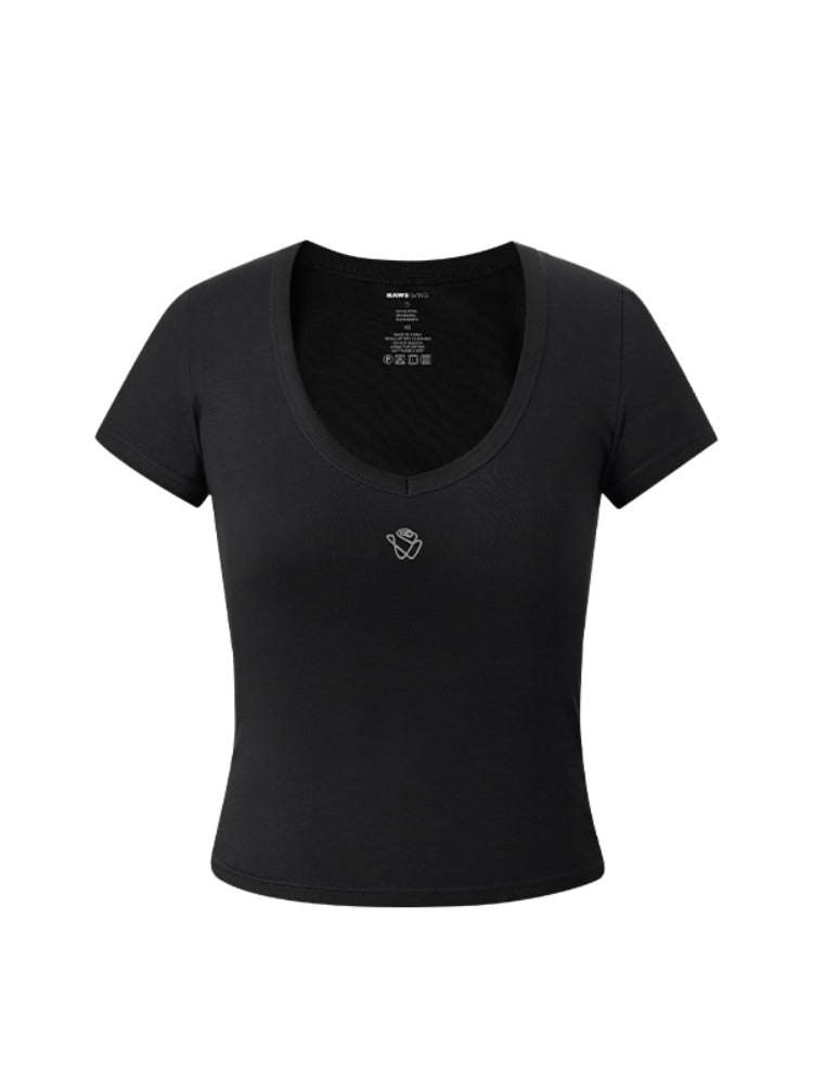 V-neck Fitted Crew-neck T-shirt