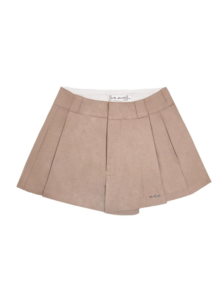 Pleated A-line Khaki Shorts