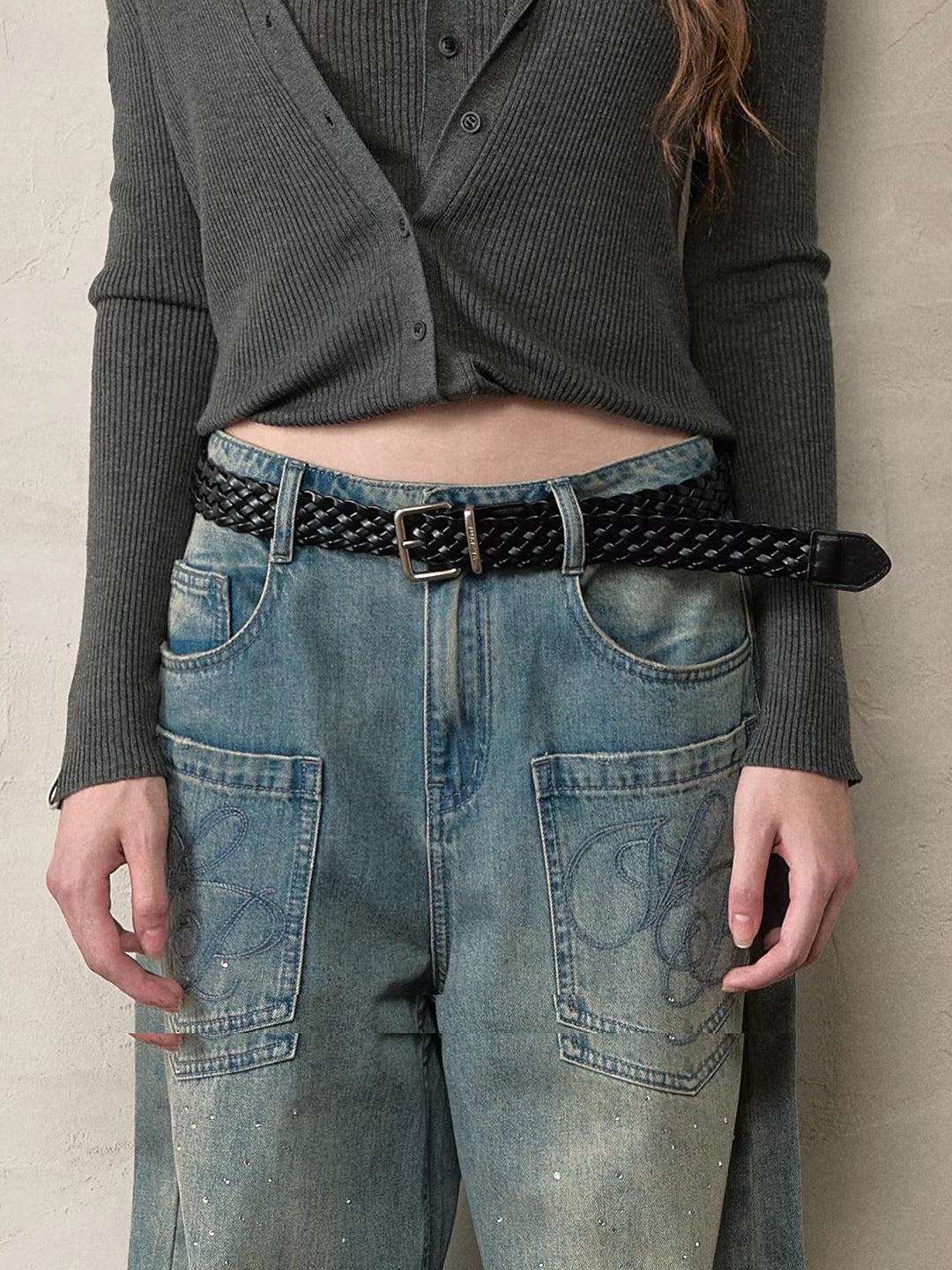 Black Braided Logo Belt