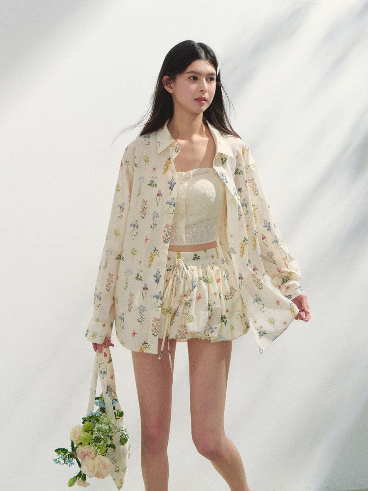 Floral Print Vacation Vibe Shirt & Skirt Set