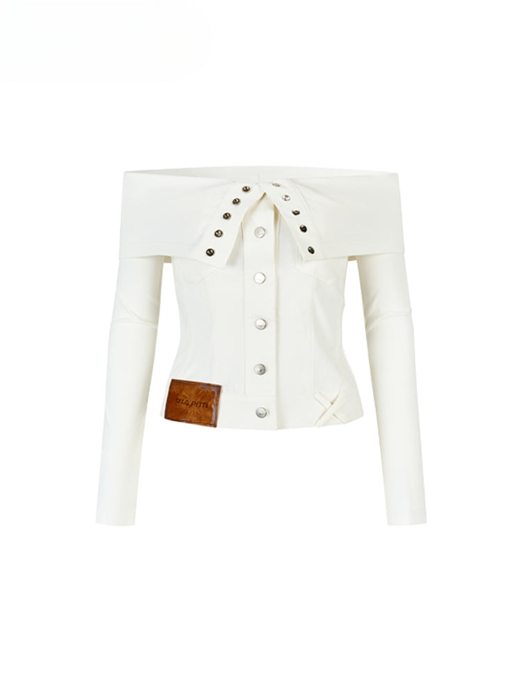 Collared Waist-fitted High-stretch Denim Jacket