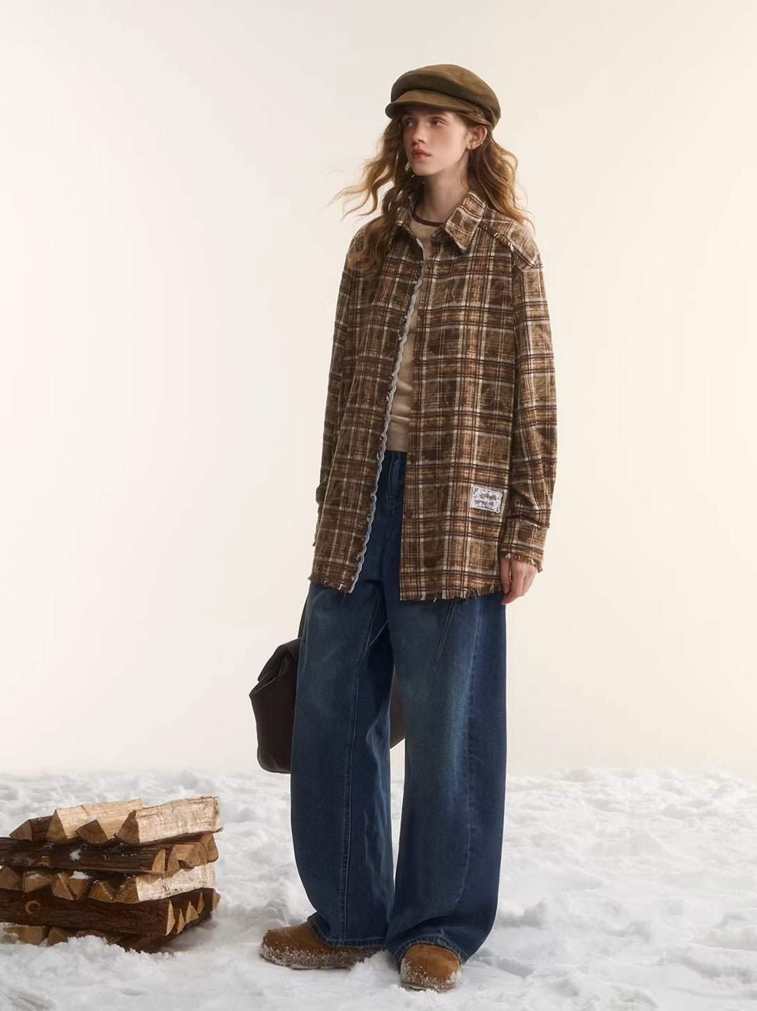 Brown Plaid Lace Trim Shirt