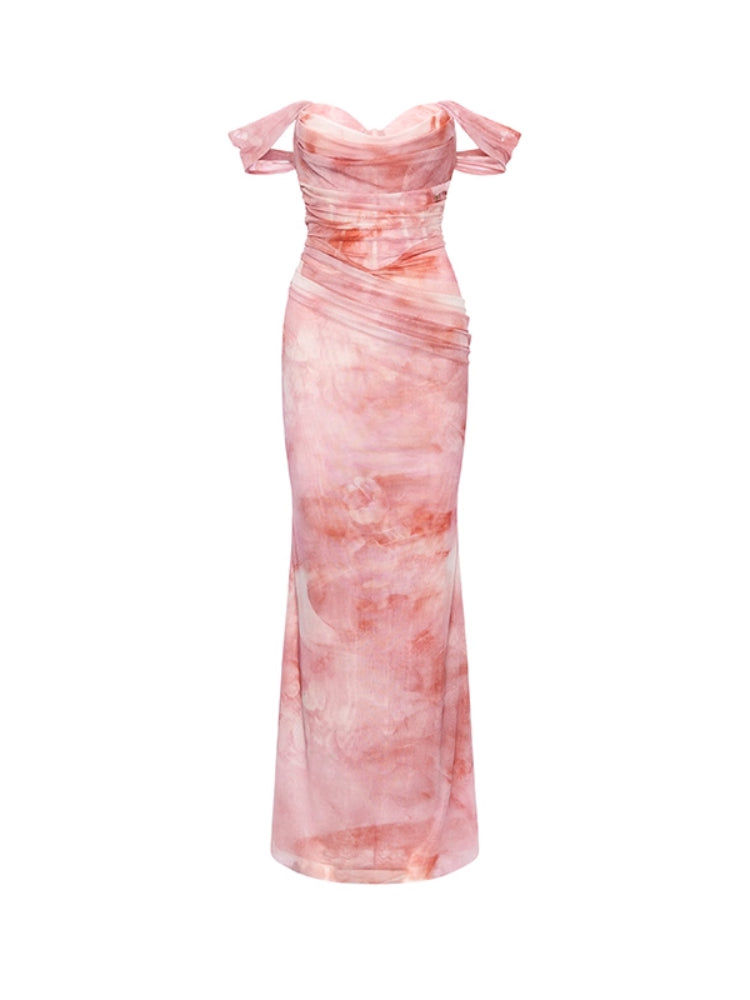 One-shoulder Pleated and Gradient-dyed Dress