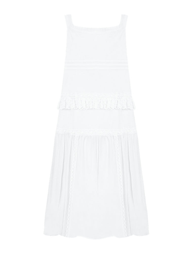 Halter Off-shoulder Lace-trimmed Dress