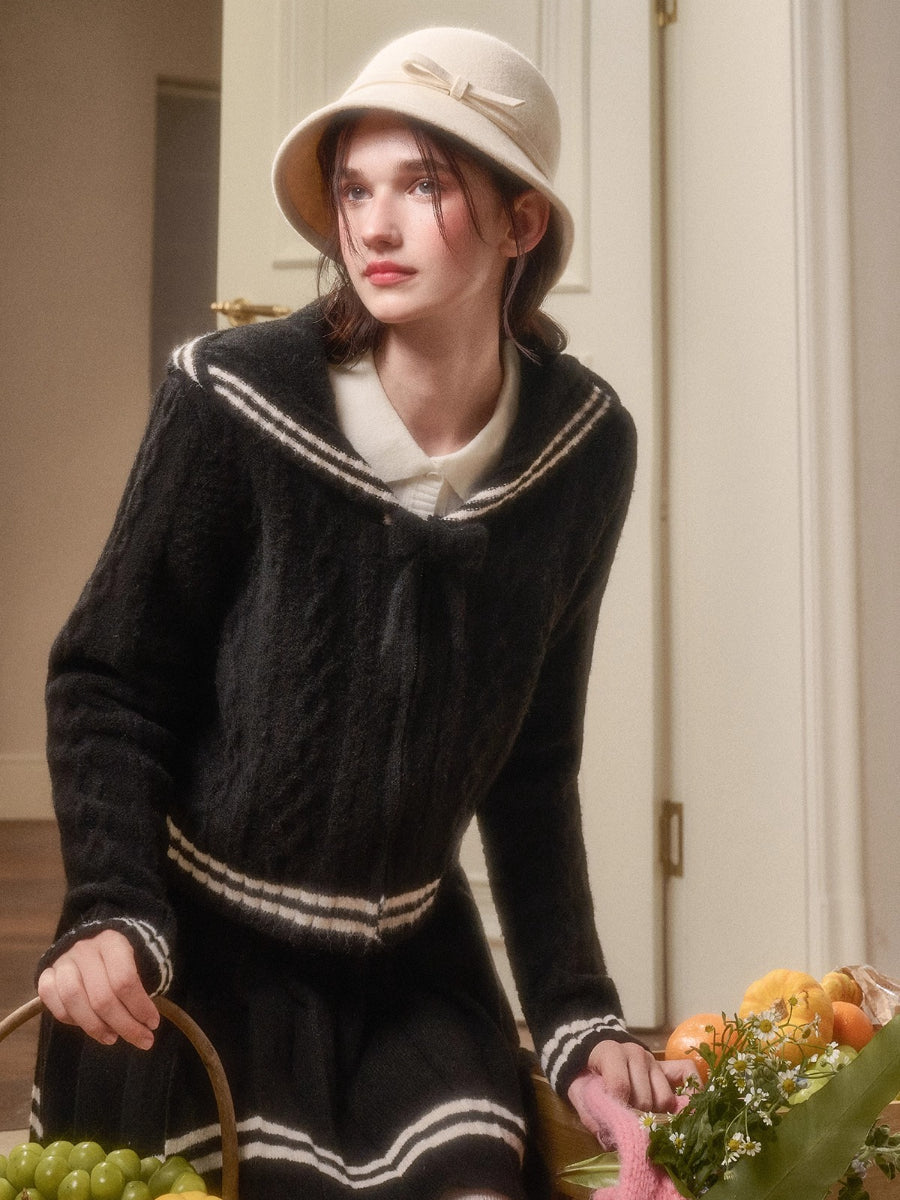 Memo Wool Cloud Knit Cardigan & Pleated Skirt Set