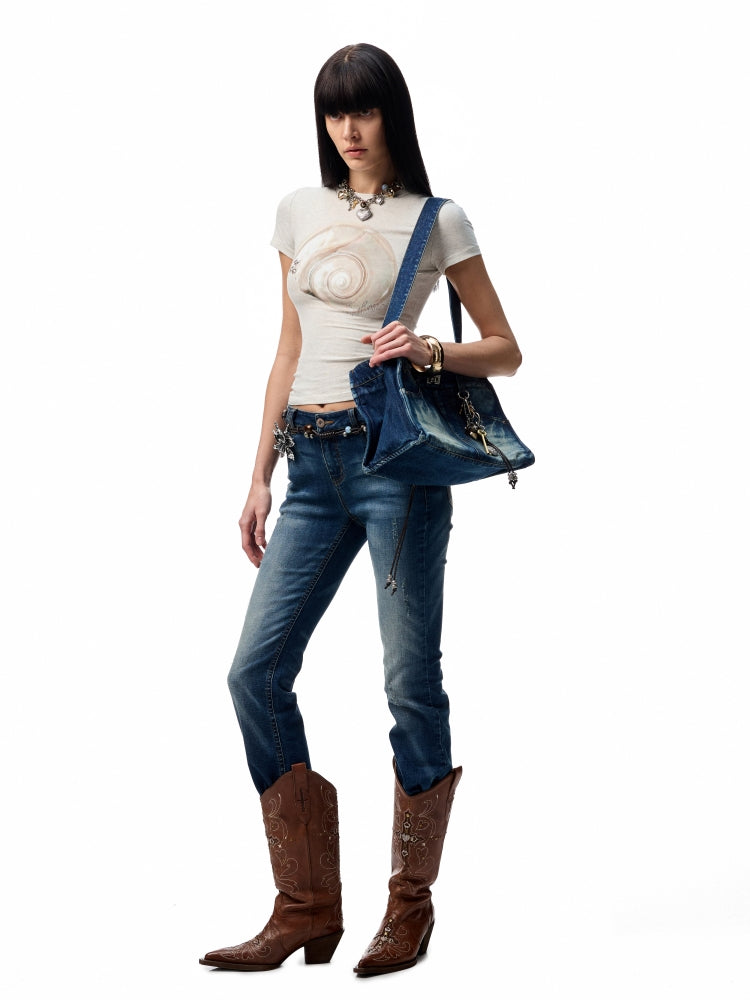 Dark Blue Low - Waist Denim Flared Pants