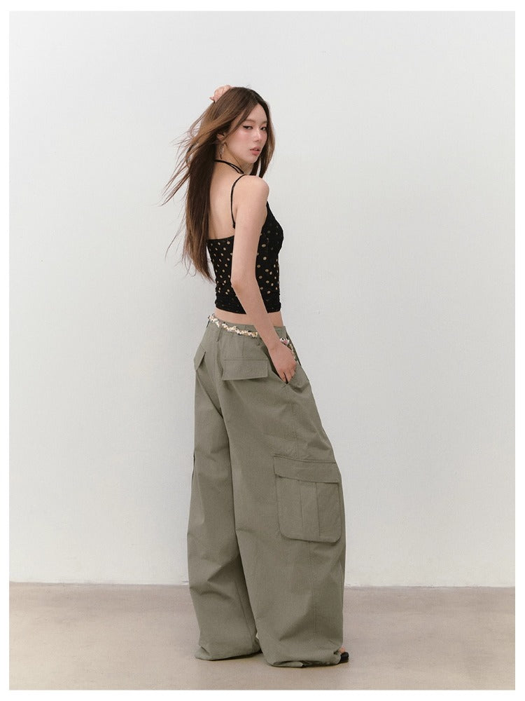 Irregular Tie-Dye Polka Dot Lace Tank Top