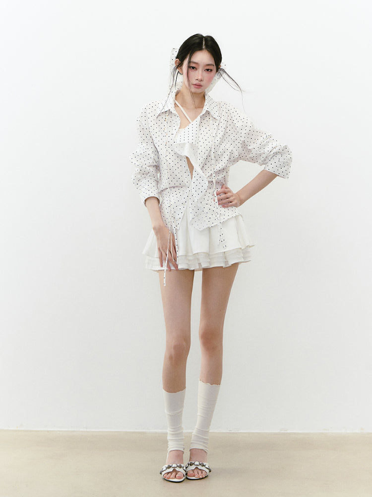 Waist-Cinched Layered Sunshade Short Shirt