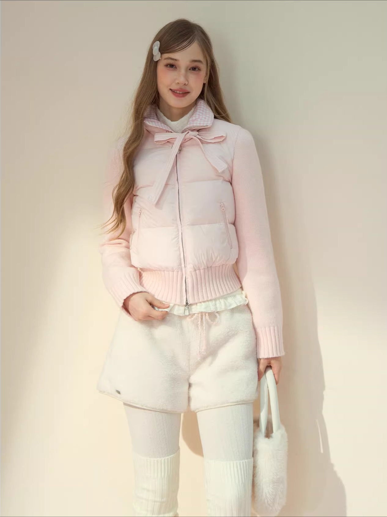 Powder Pink Knit Down Jacket