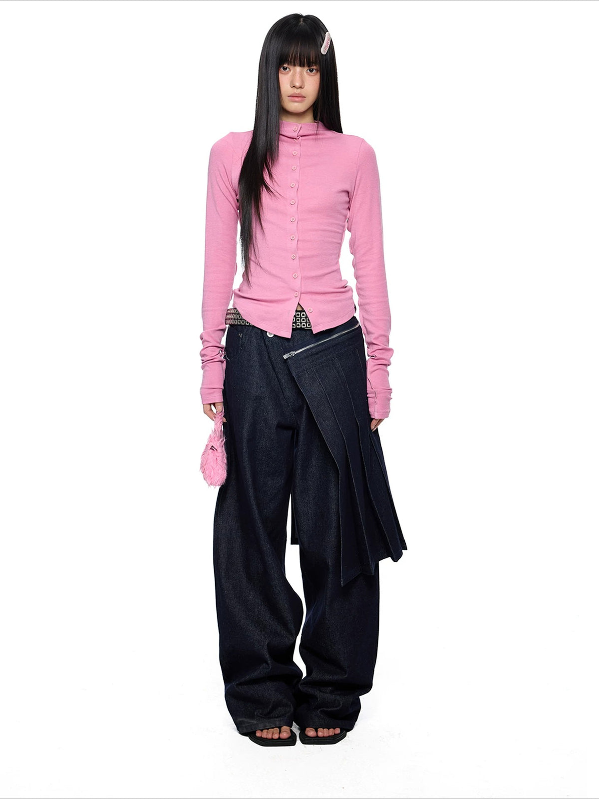 Slim Pleated Long Sleeve Top