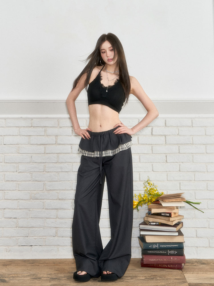 Ribbed Lace Panel Tank Top