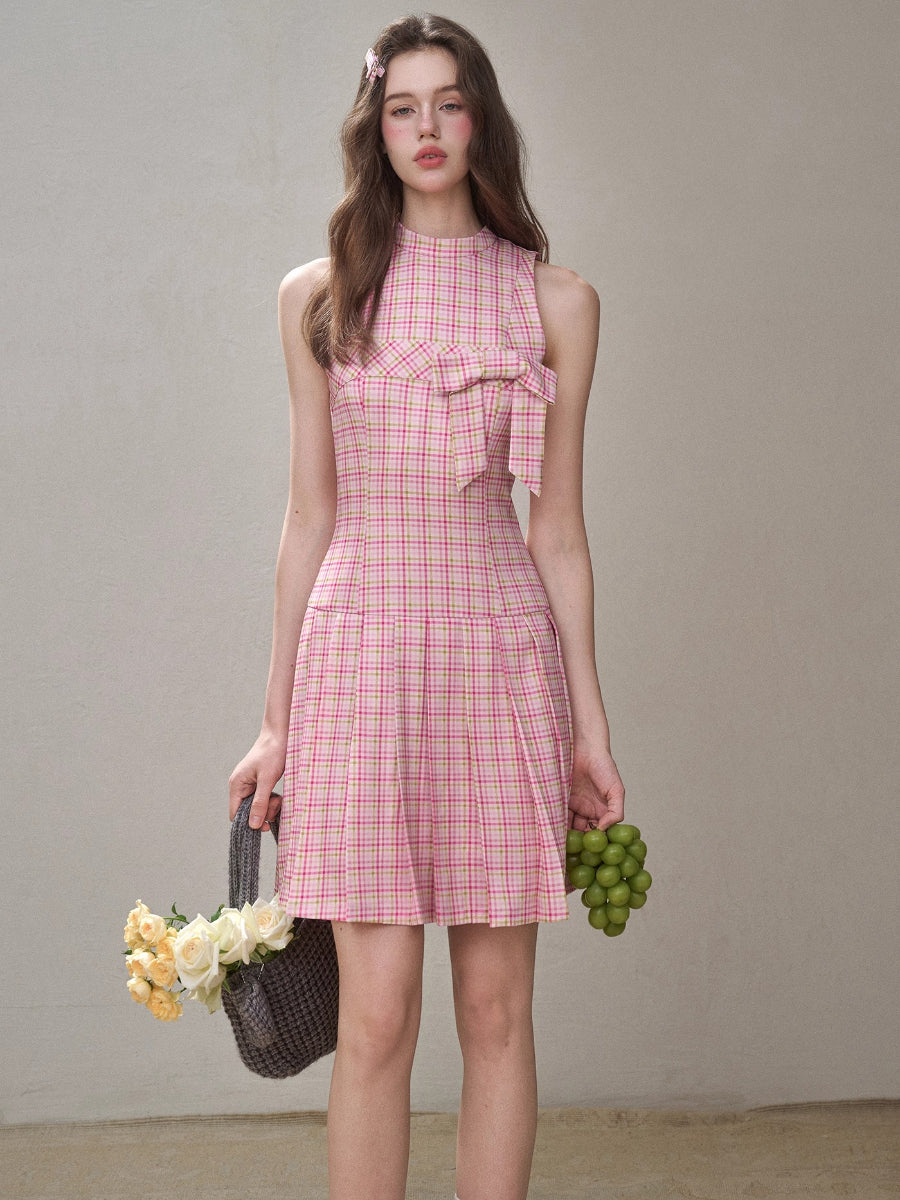 Mint & Strawberry Check Halter Dress
