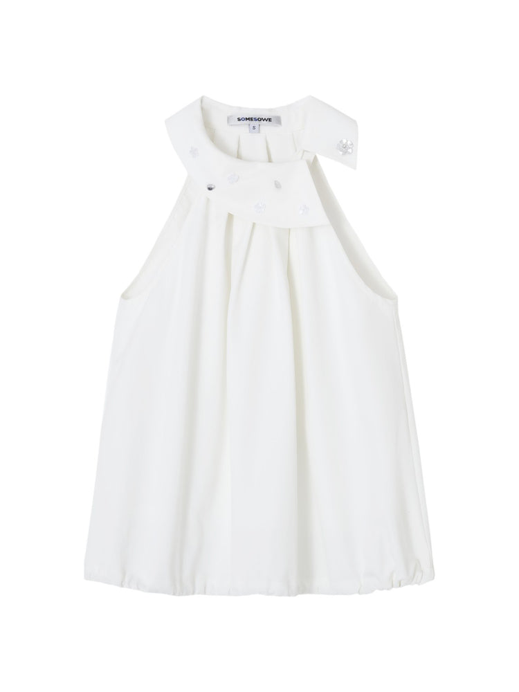 Halter Neck Off-Shoulder Crinkled Sleeveless Top