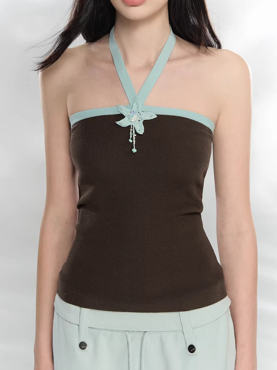 Colorblock Halter Knit Top
