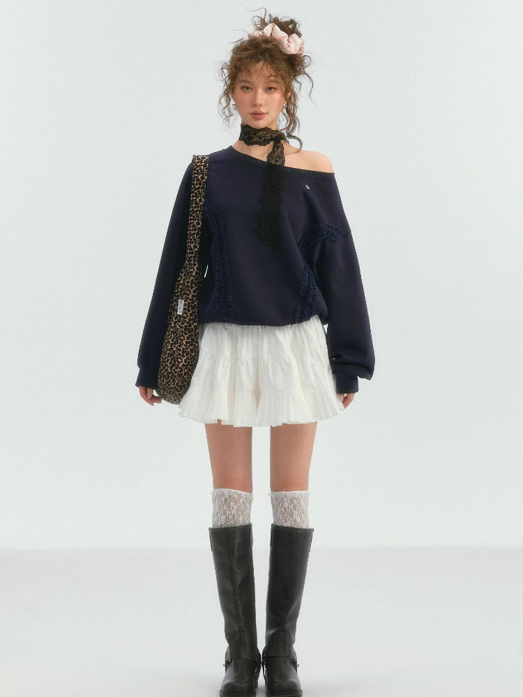 Lace Trim Off-Shoulder Sweatshirt