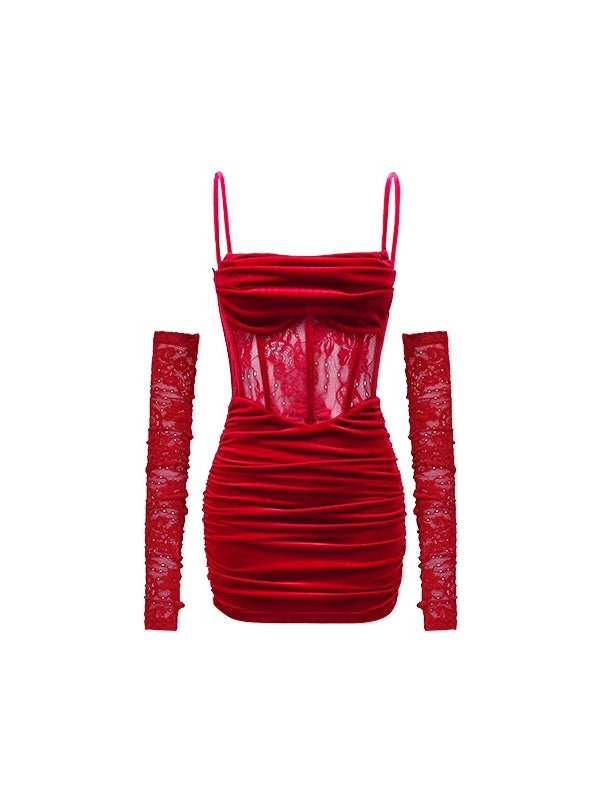 Fishbone Strap Long Velvet Bodycon Dress