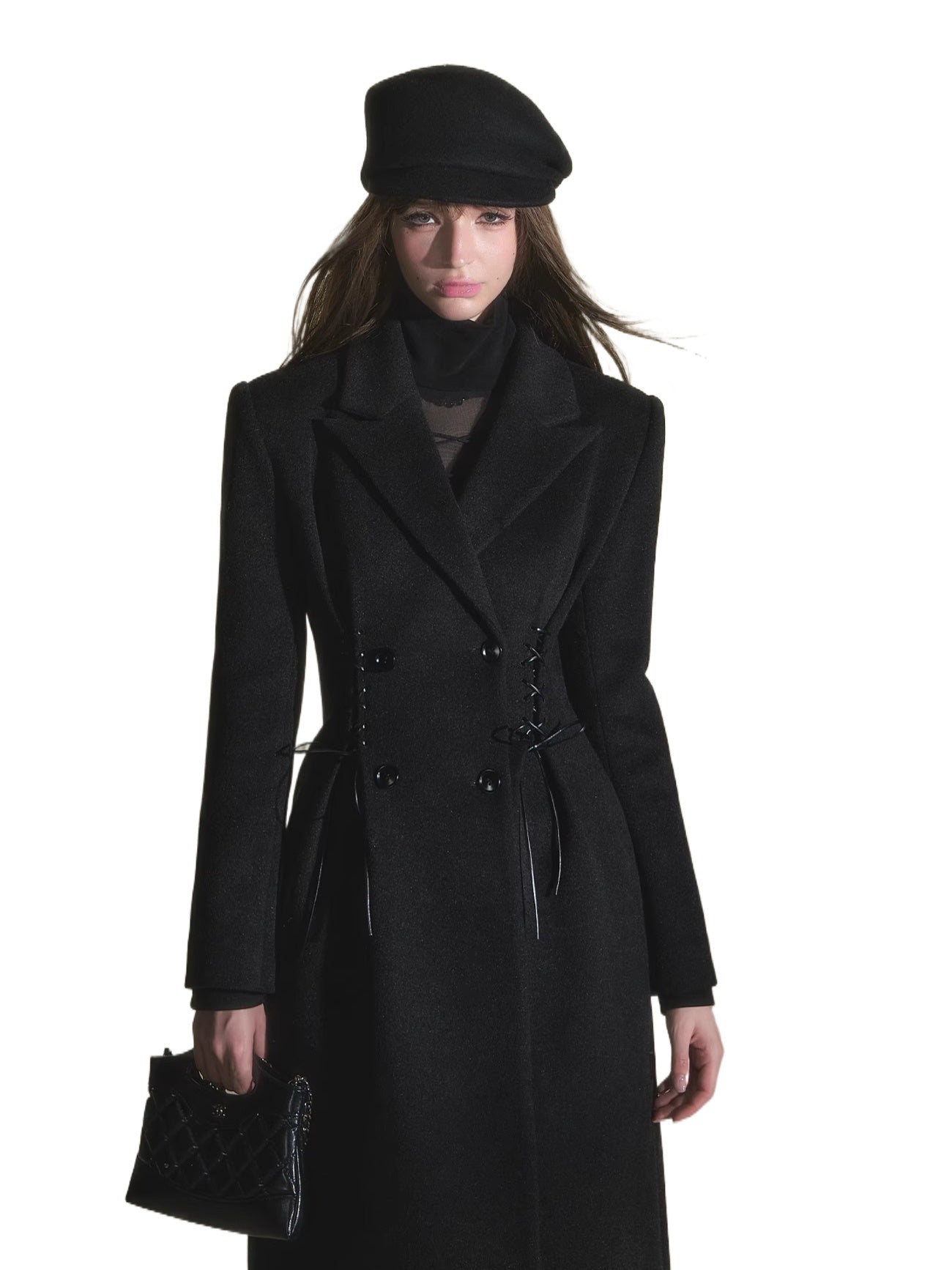 Waist-Tie Double-Breasted Wool Coat