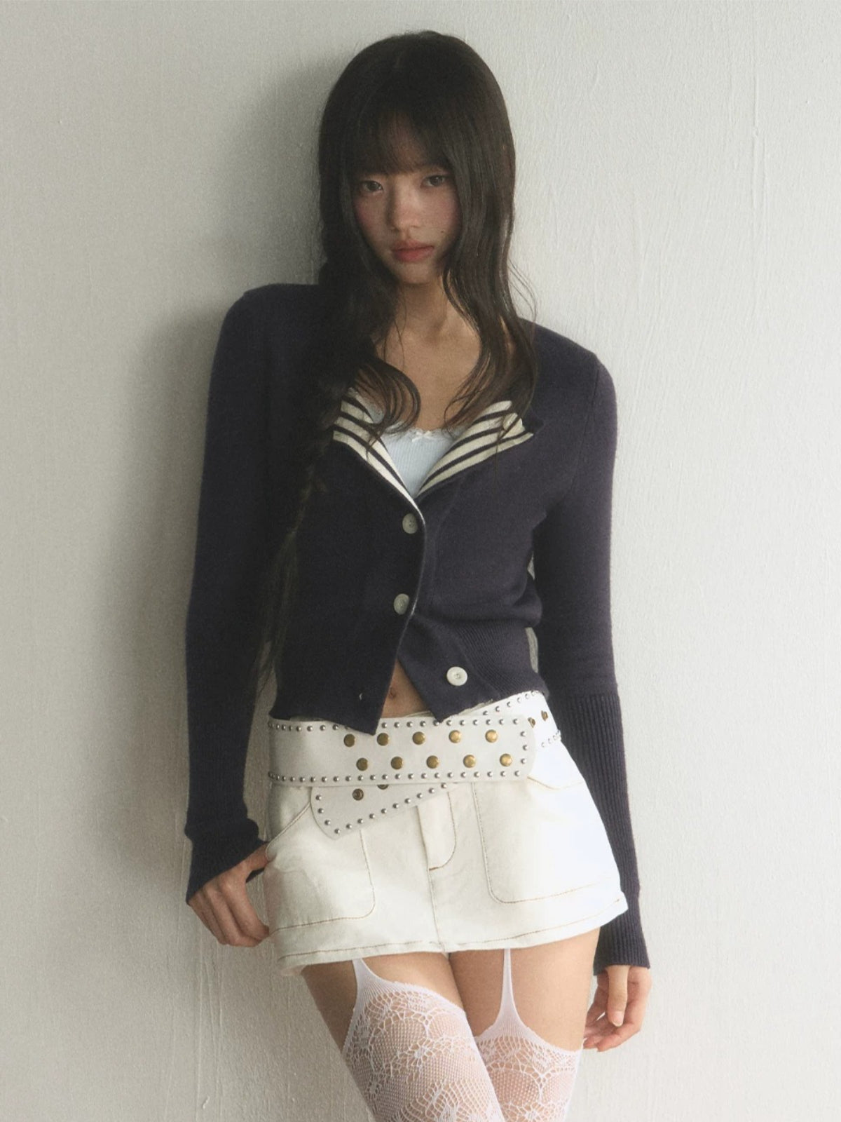 Blue Striped Knit Cardigan