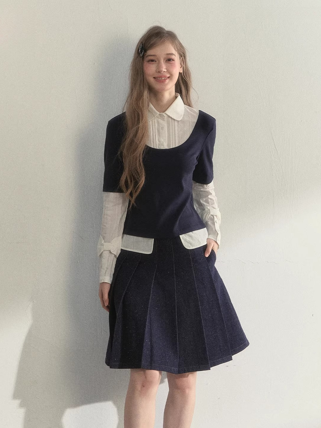 Layered Shirt Knit Top