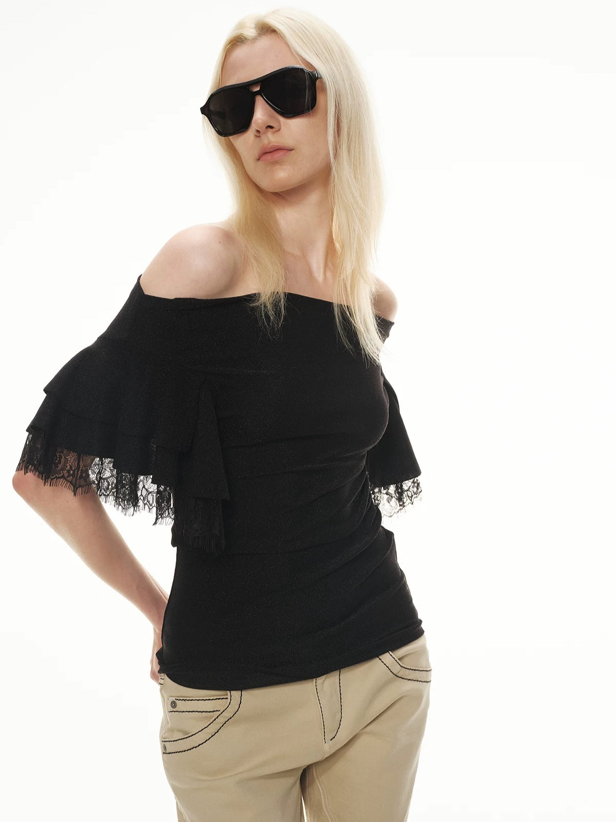 Shimmer Ruffle Off-Shoulder Top