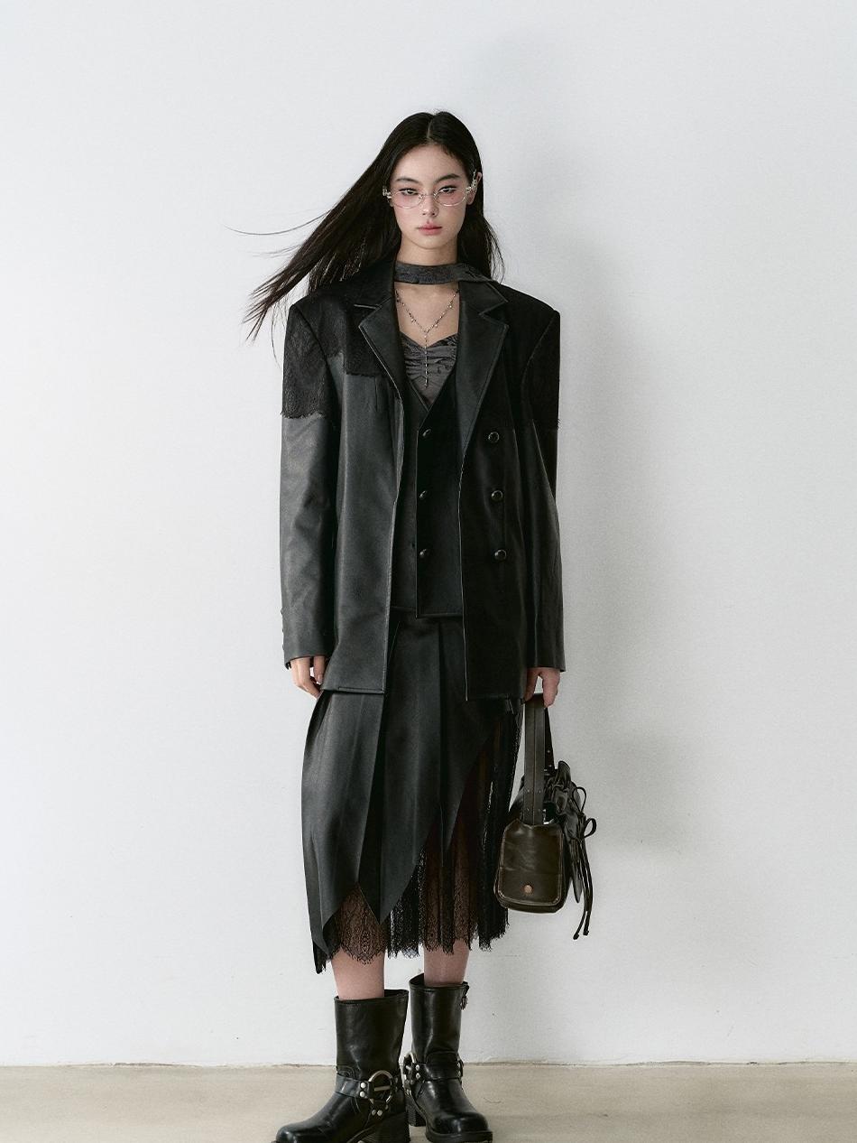 Structured Laced Leather Blazer