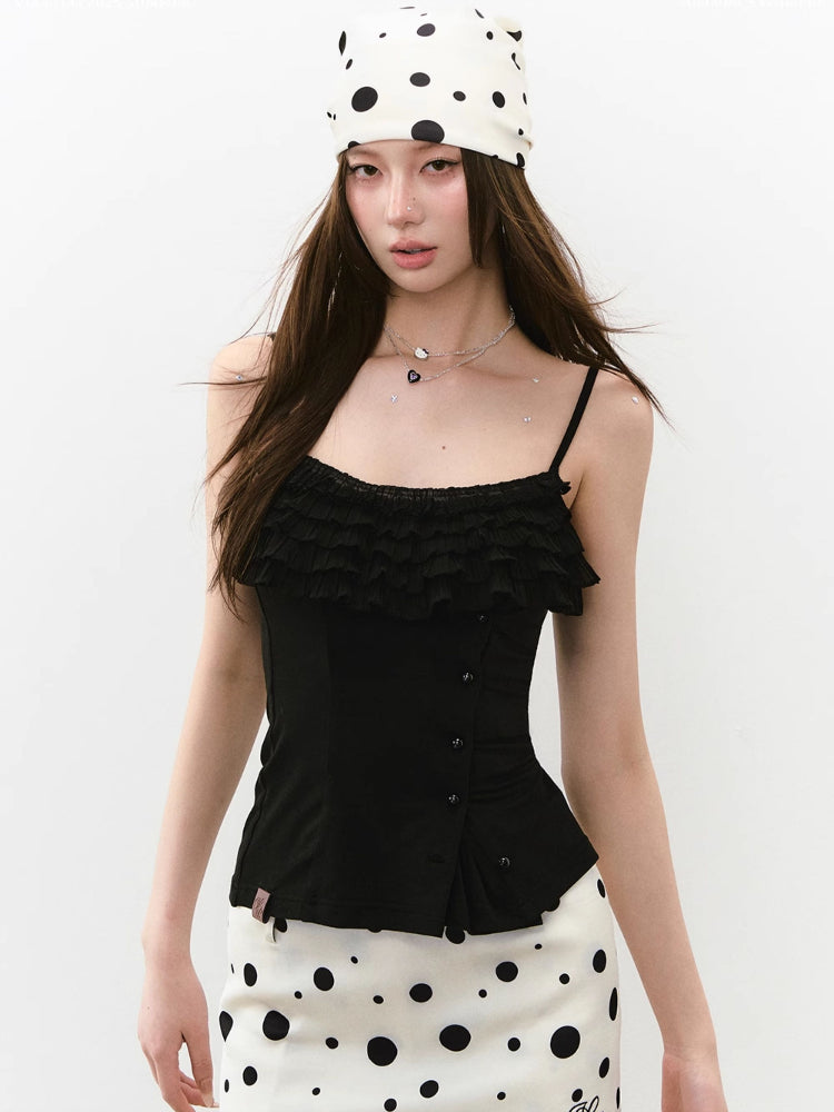 Multi-layer Neckline Waist-cinching Sling Vest