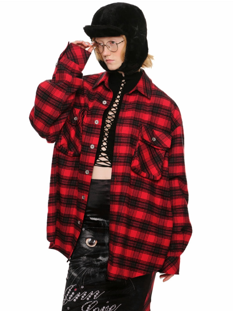 Plaid Brushed Loose Shirt
