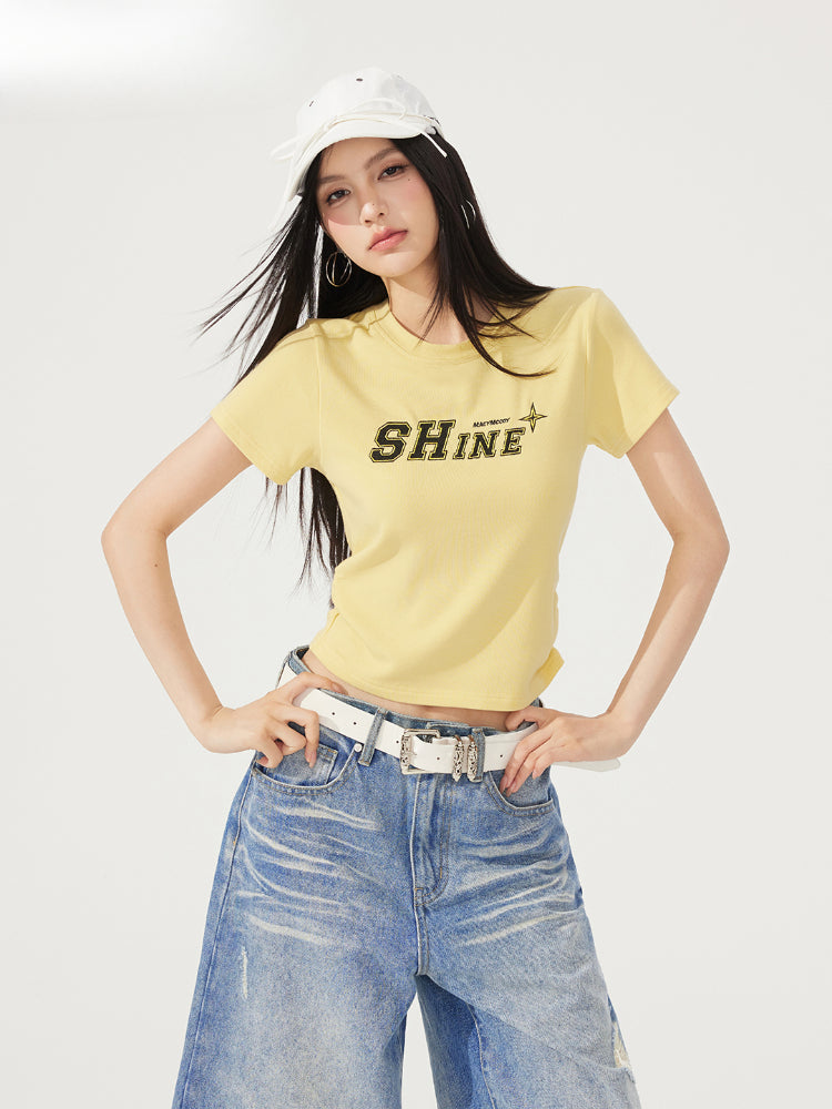 Letter Embroidered High-Elasticity T-Shirt