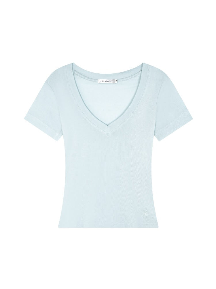 Blue V-Neck Fitted T-shirt