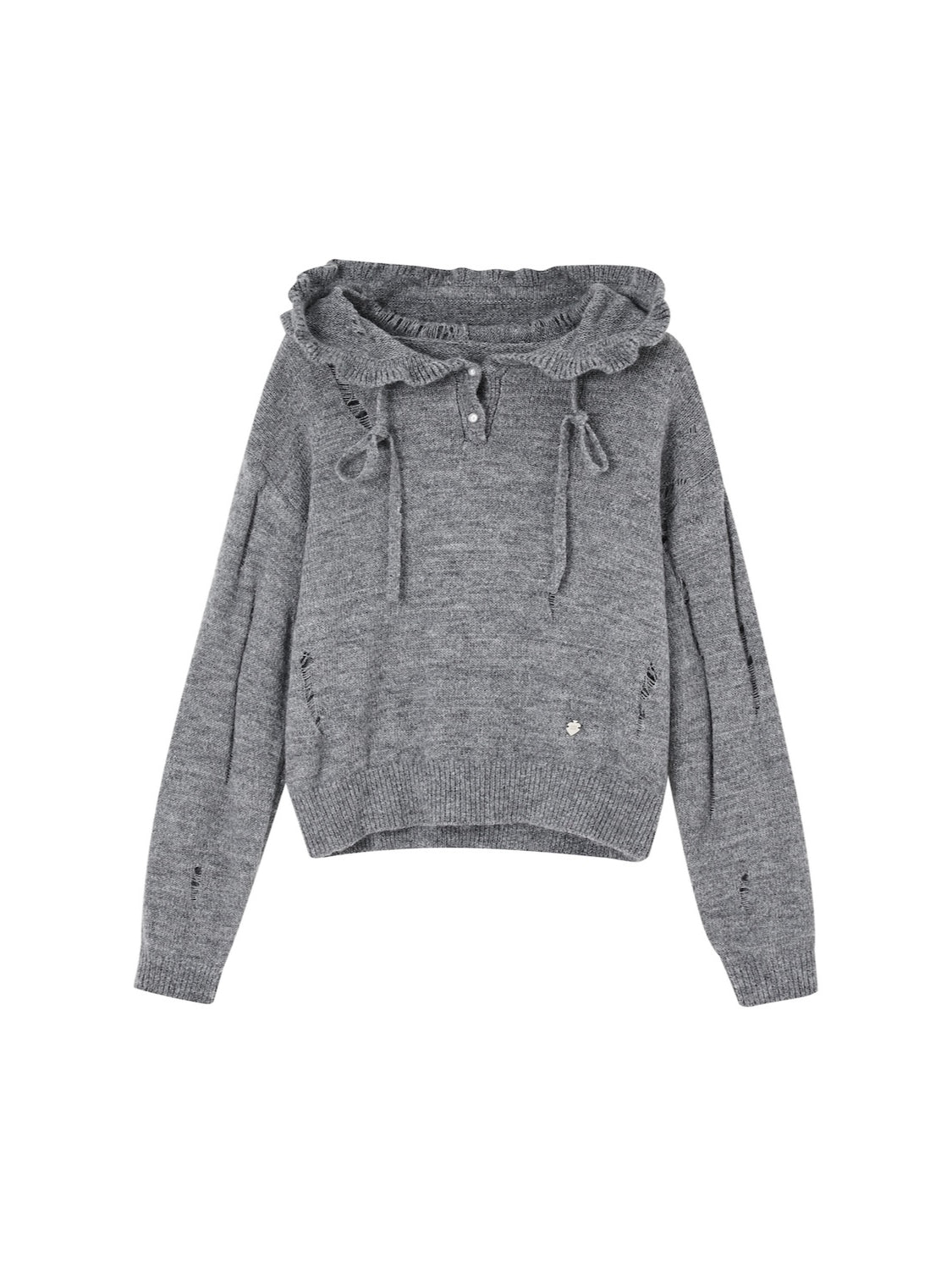 Ruffle‑Trim Hooded Pullover Sweater