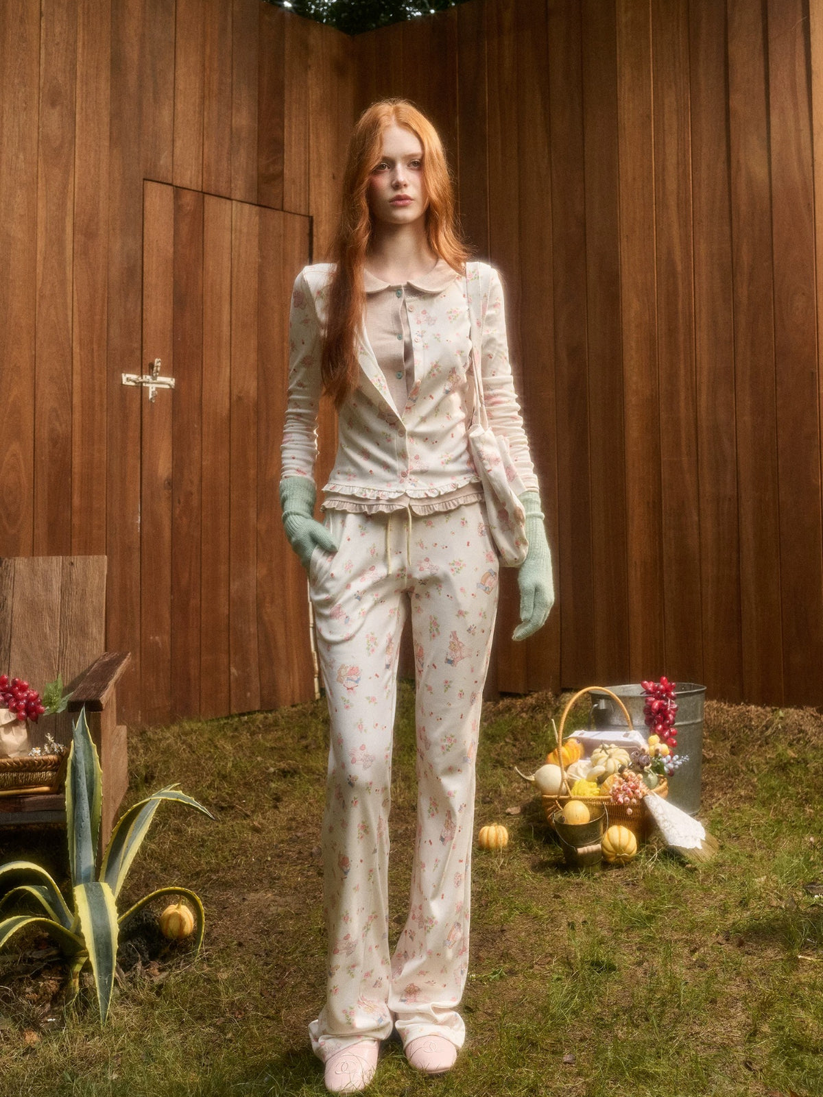 Bunny Print Cardigan & Pants Set