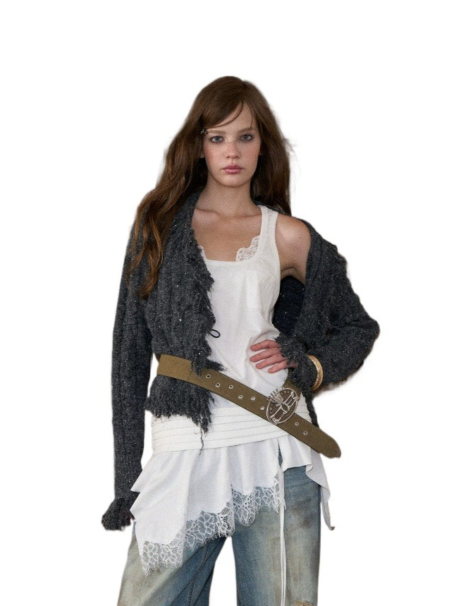 Shimmer Fringe Knit Cardigan