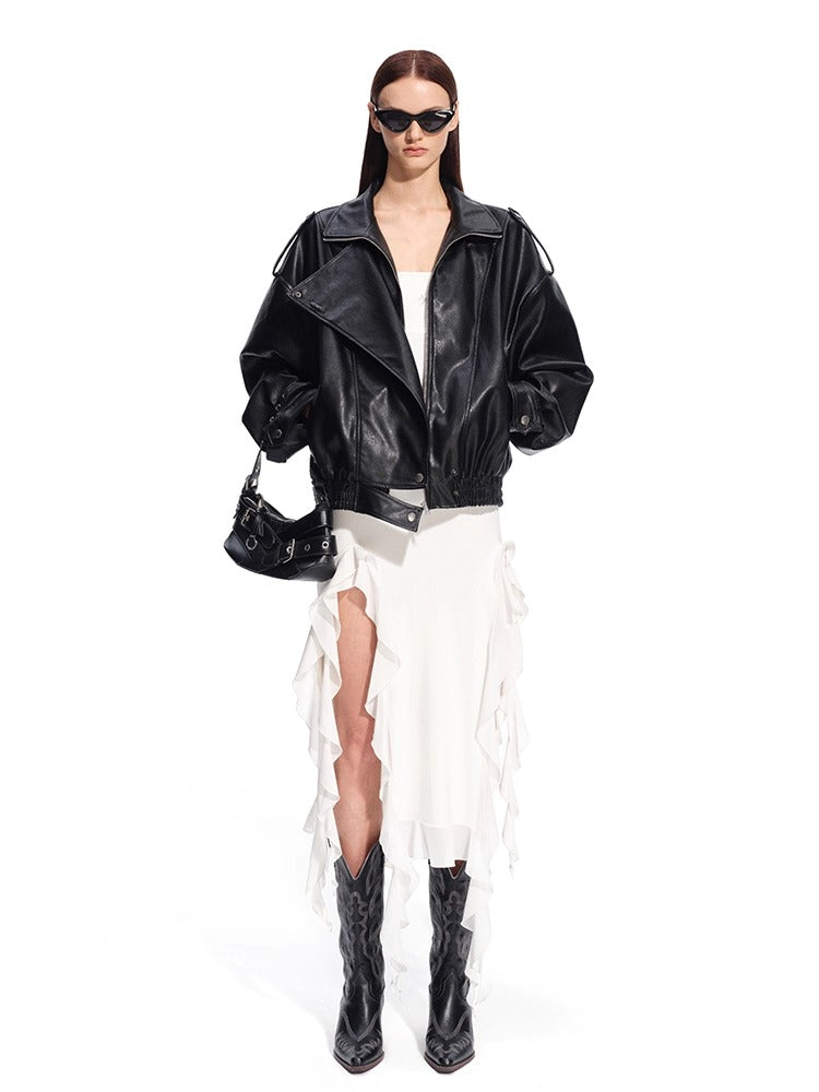"Rose Series" Oversized Collar Faux Leather Jacket