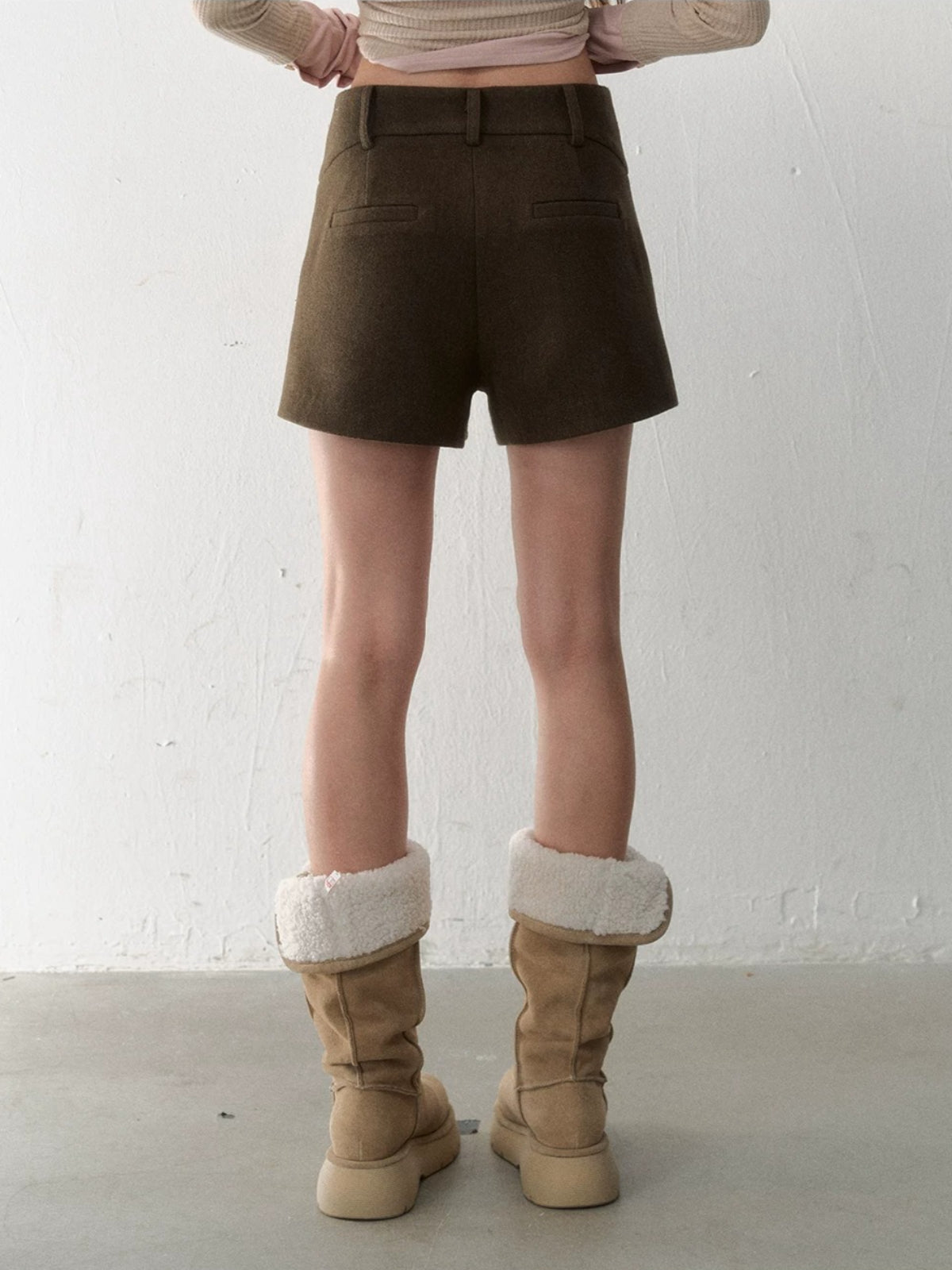 High-Waisted Wool Blend Shorts