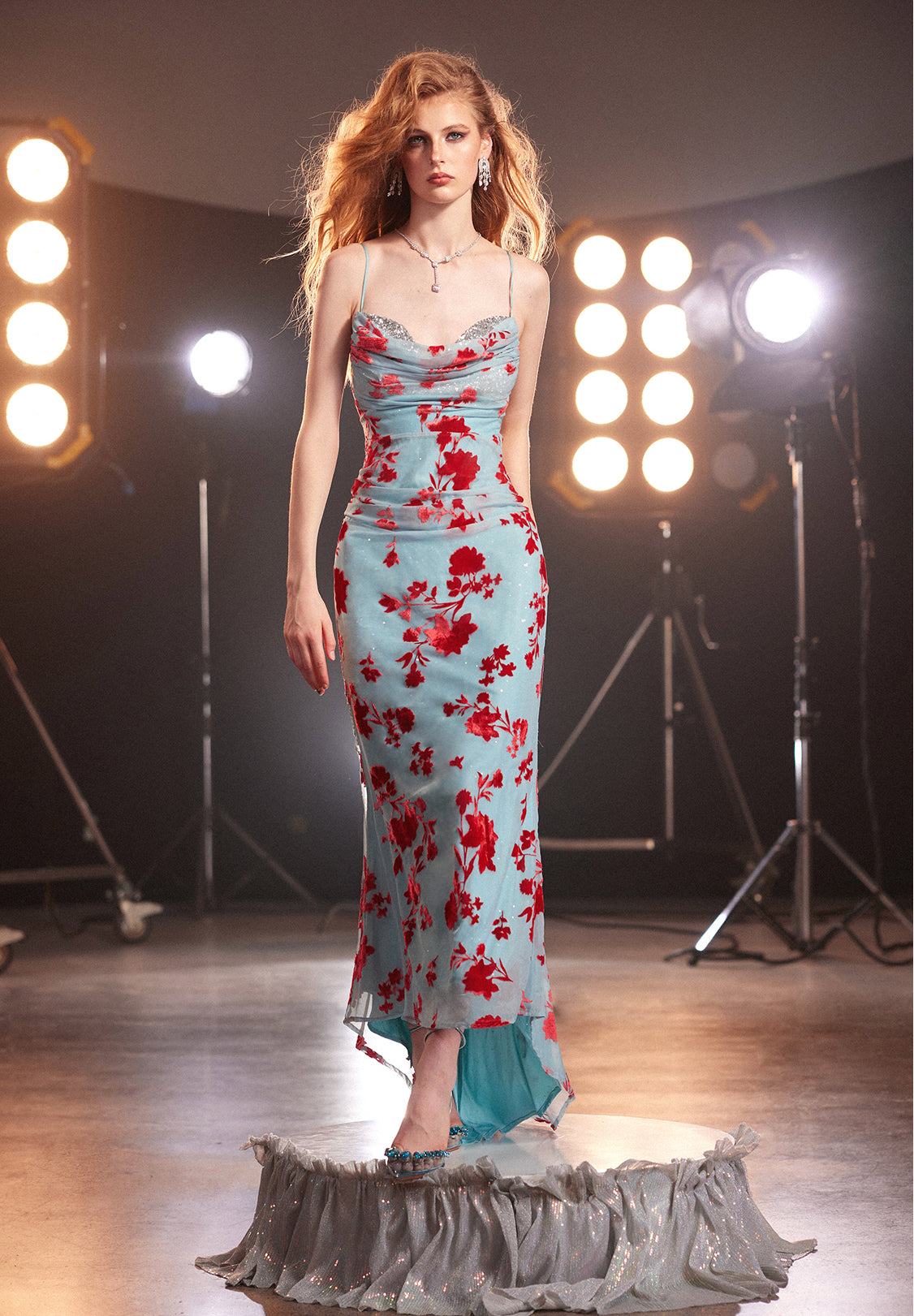 Hana Viscose Floral Flocked Mermaid Gown
