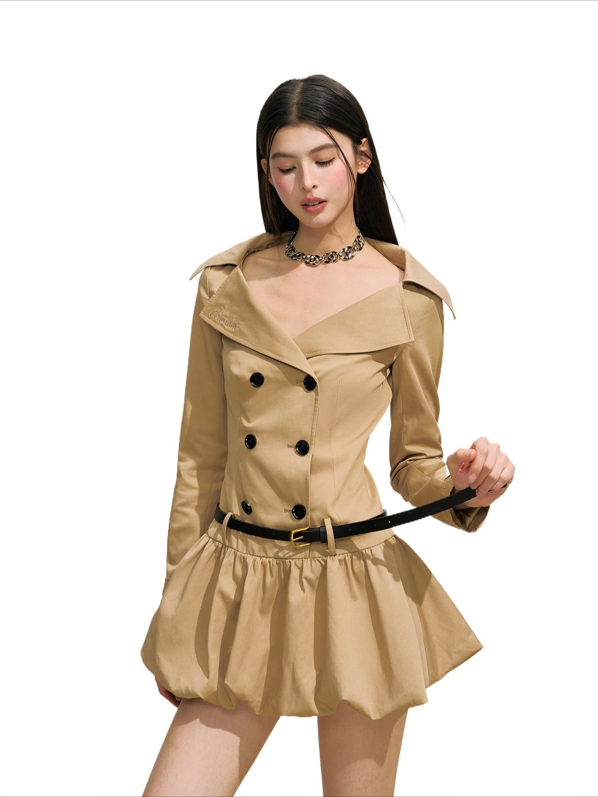 Trench-Style Double-Breasted Dress