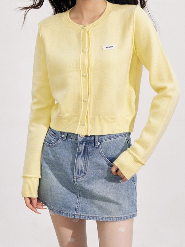 Blue & Yellow Rolled Hem Knit Cardigan