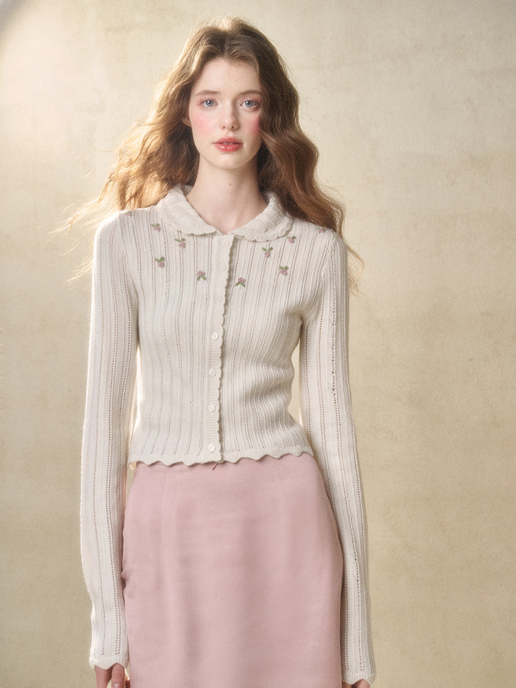 Embroidered Wool Hollow Cardigan & Tank Top Set