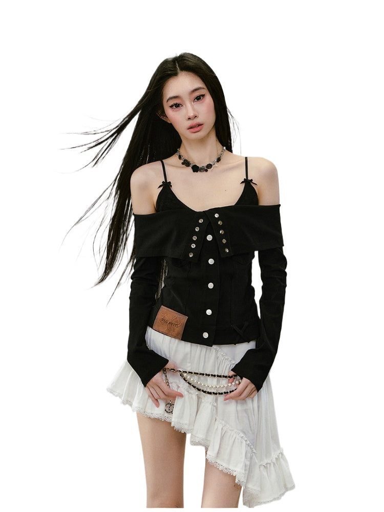 Collared Waist-fitted High-stretch Denim Jacket