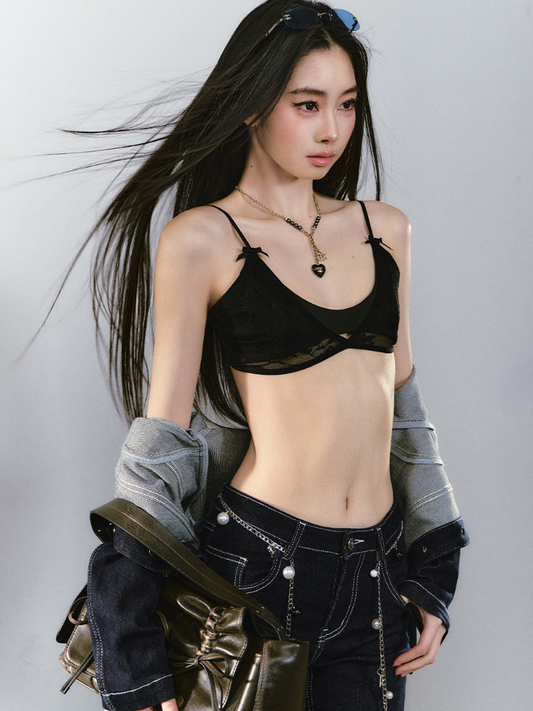 Double-Layer Structure Lace-Spliced Bra