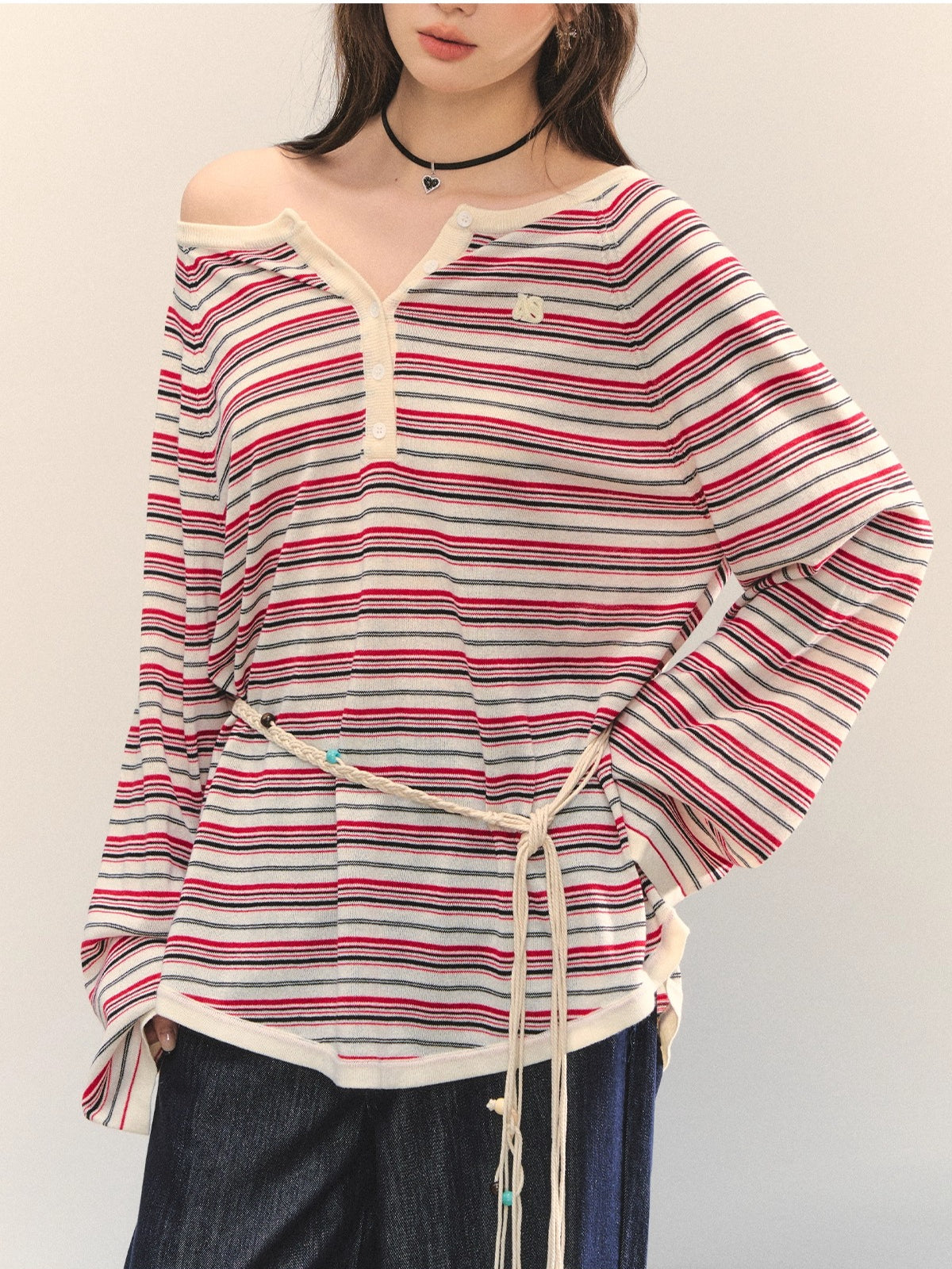 Striped Knit Oversized Casual Pullover