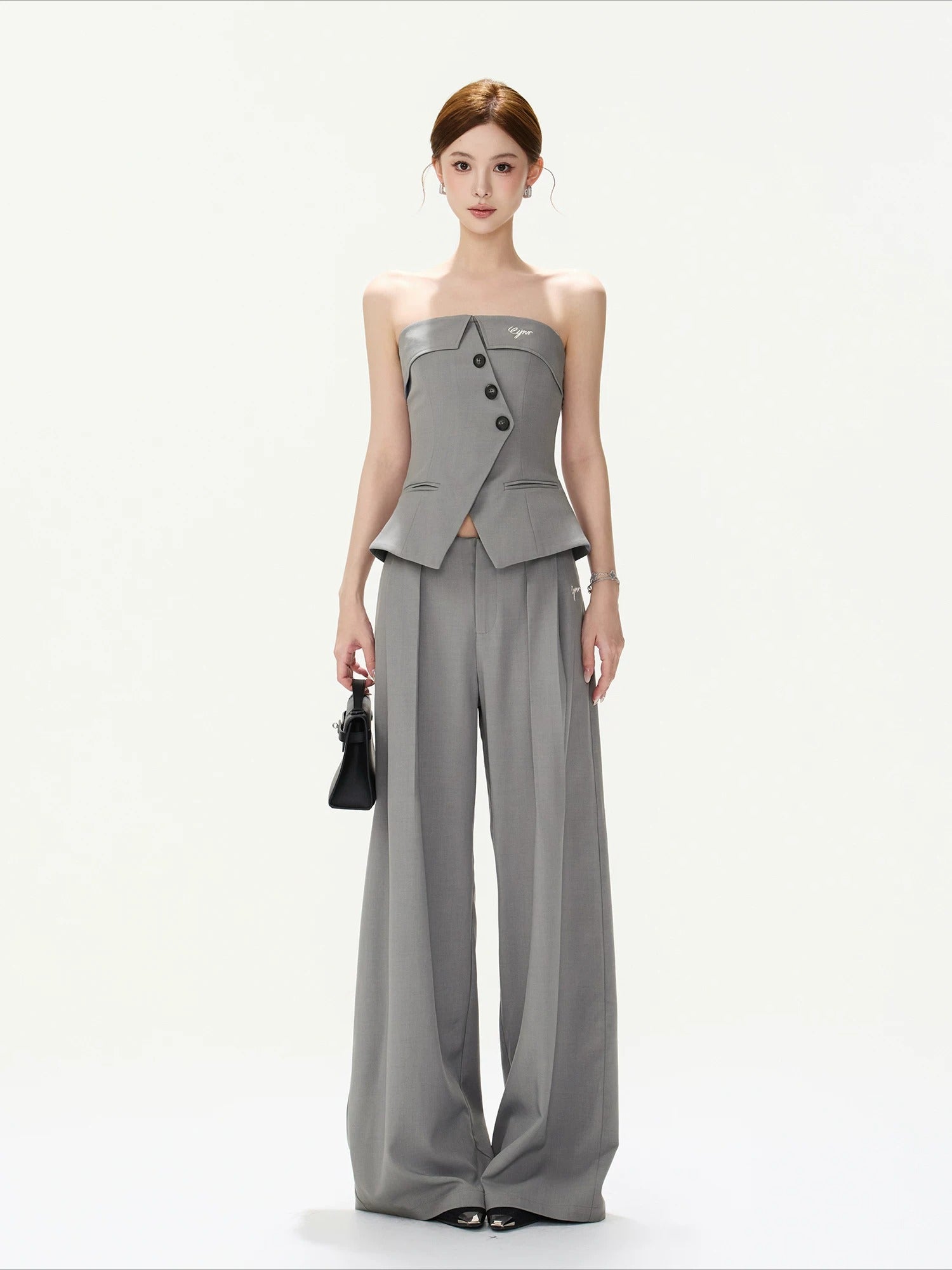 Asymmetrical Strapless Top & Trouser Set