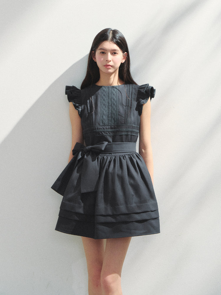 Flutter-Sleeve Bow-tied Tea-break Dress