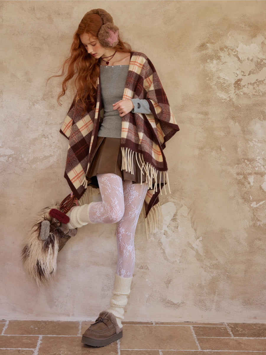 Plaid Fringed Wool Scarves