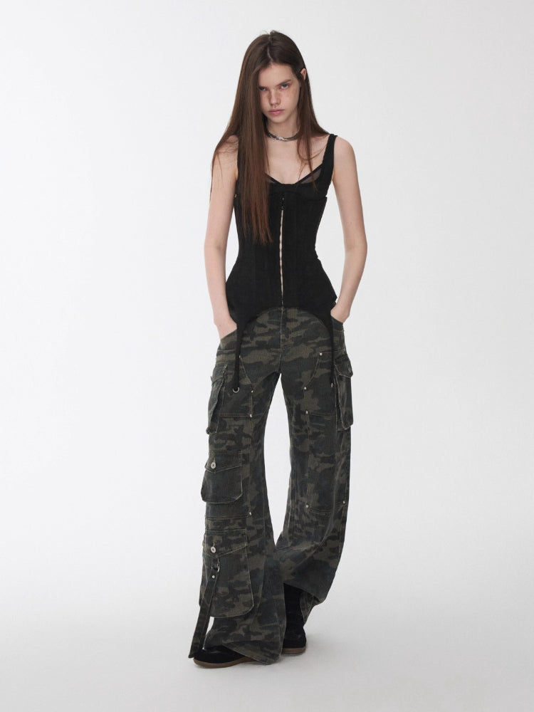 Suede Mesh Lace-Up Bralette