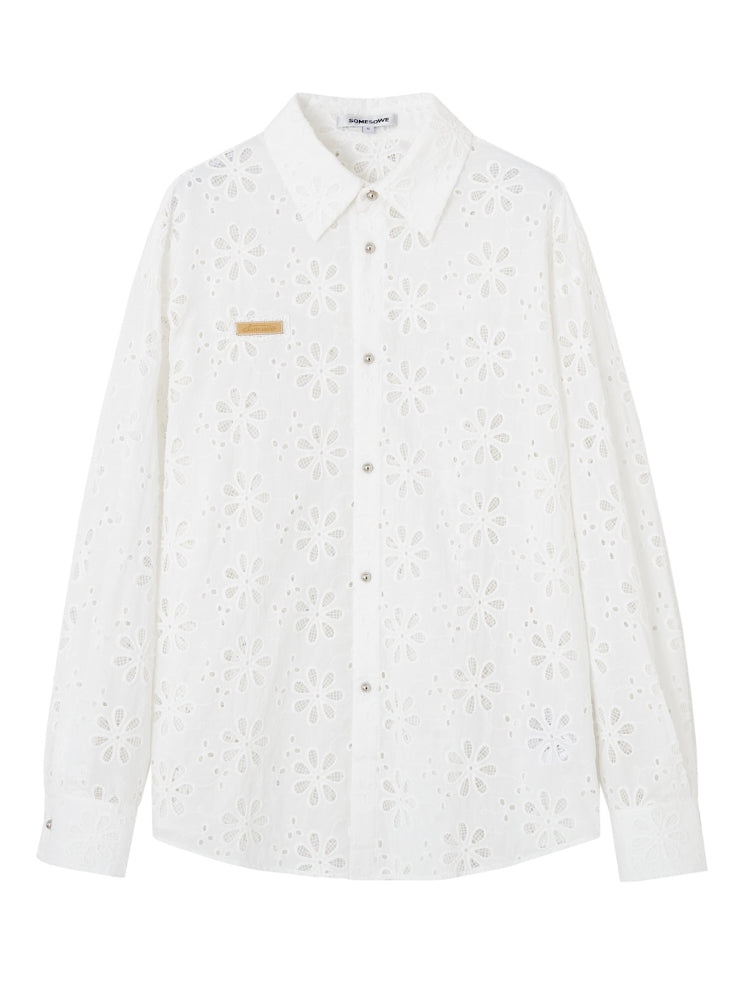 Collar Cut-Out Floral Shirt & Skirt Set