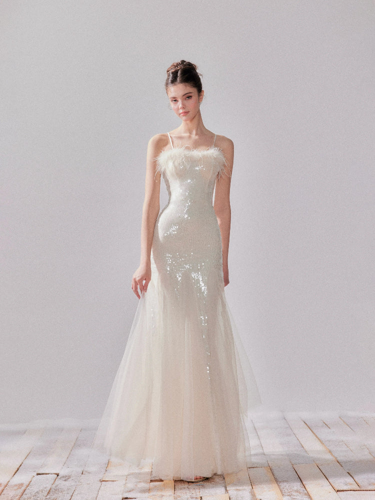 Sequin Mesh Fishtail Dress