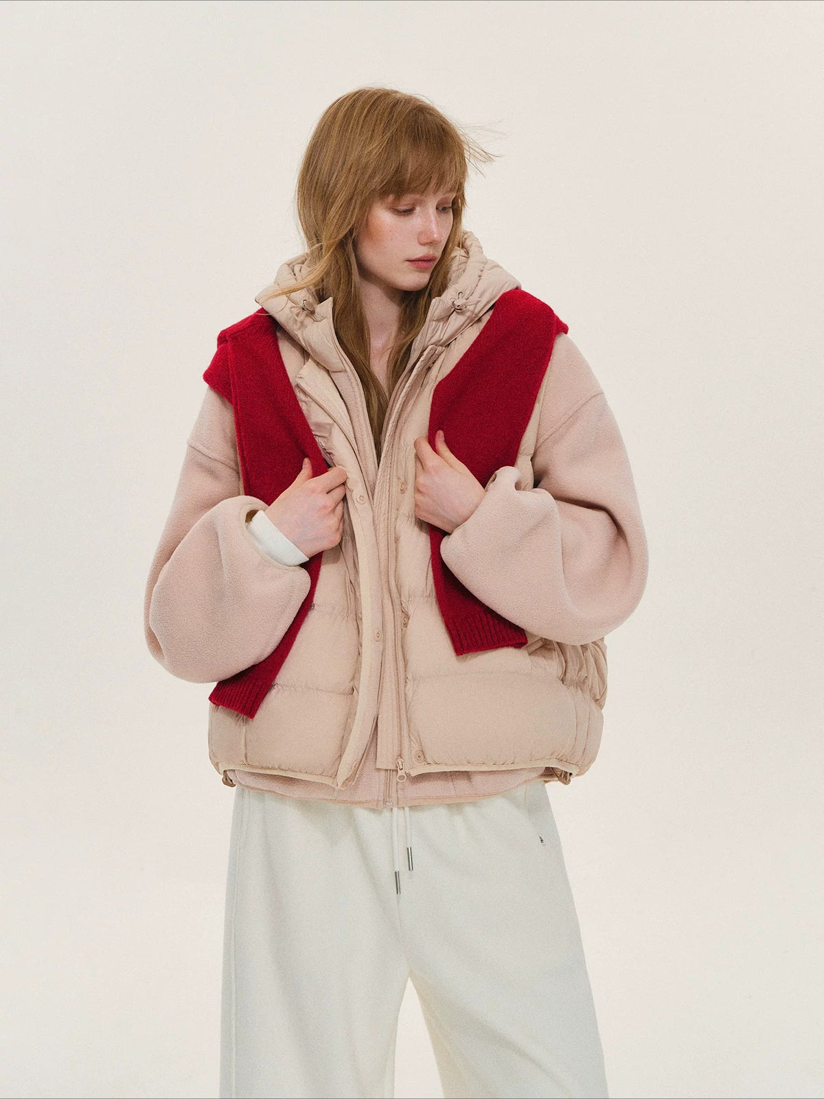 Hooded Fleece Down Vest Two-Piece Set