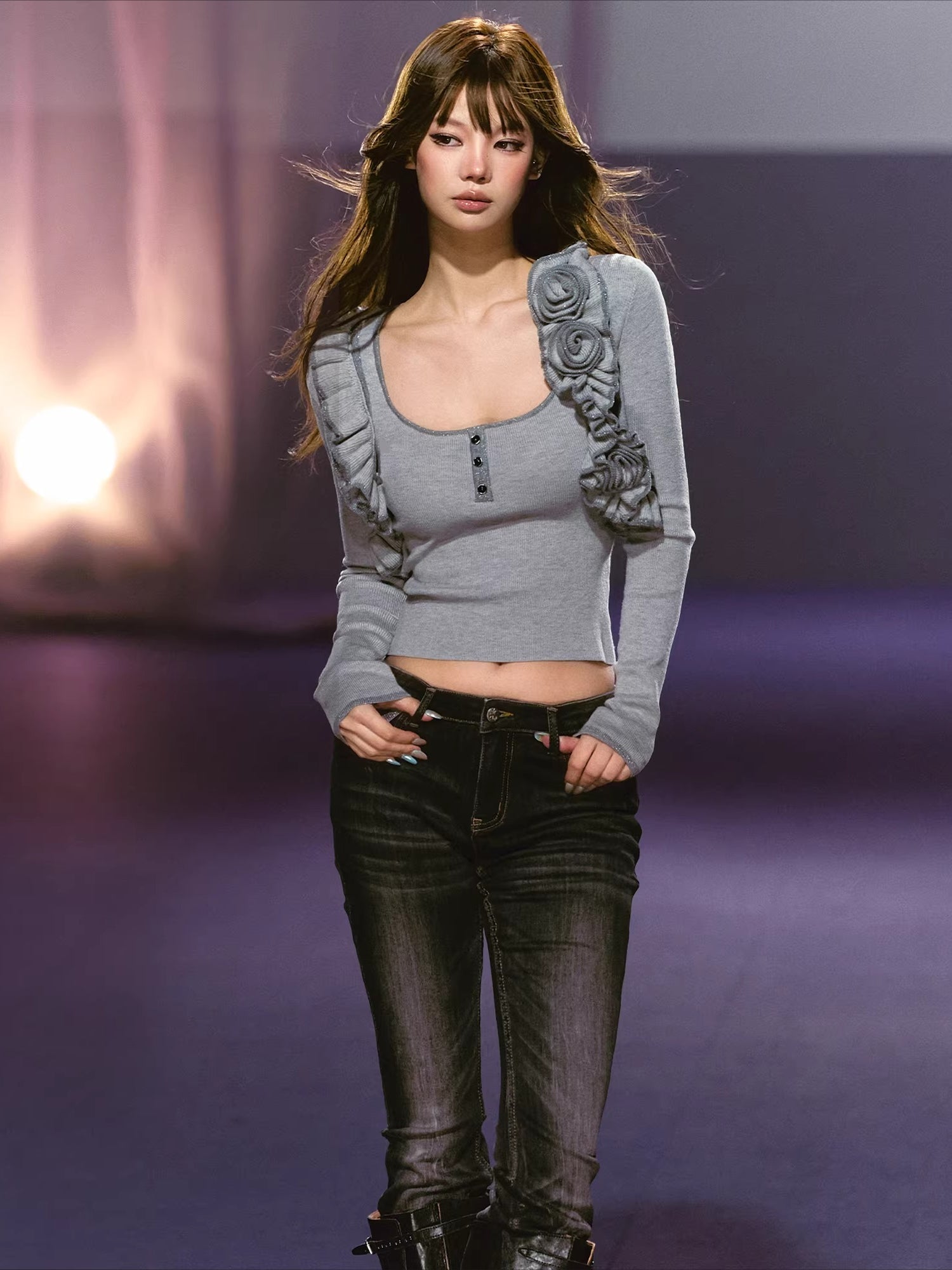 Rose Trim Cardigan Set