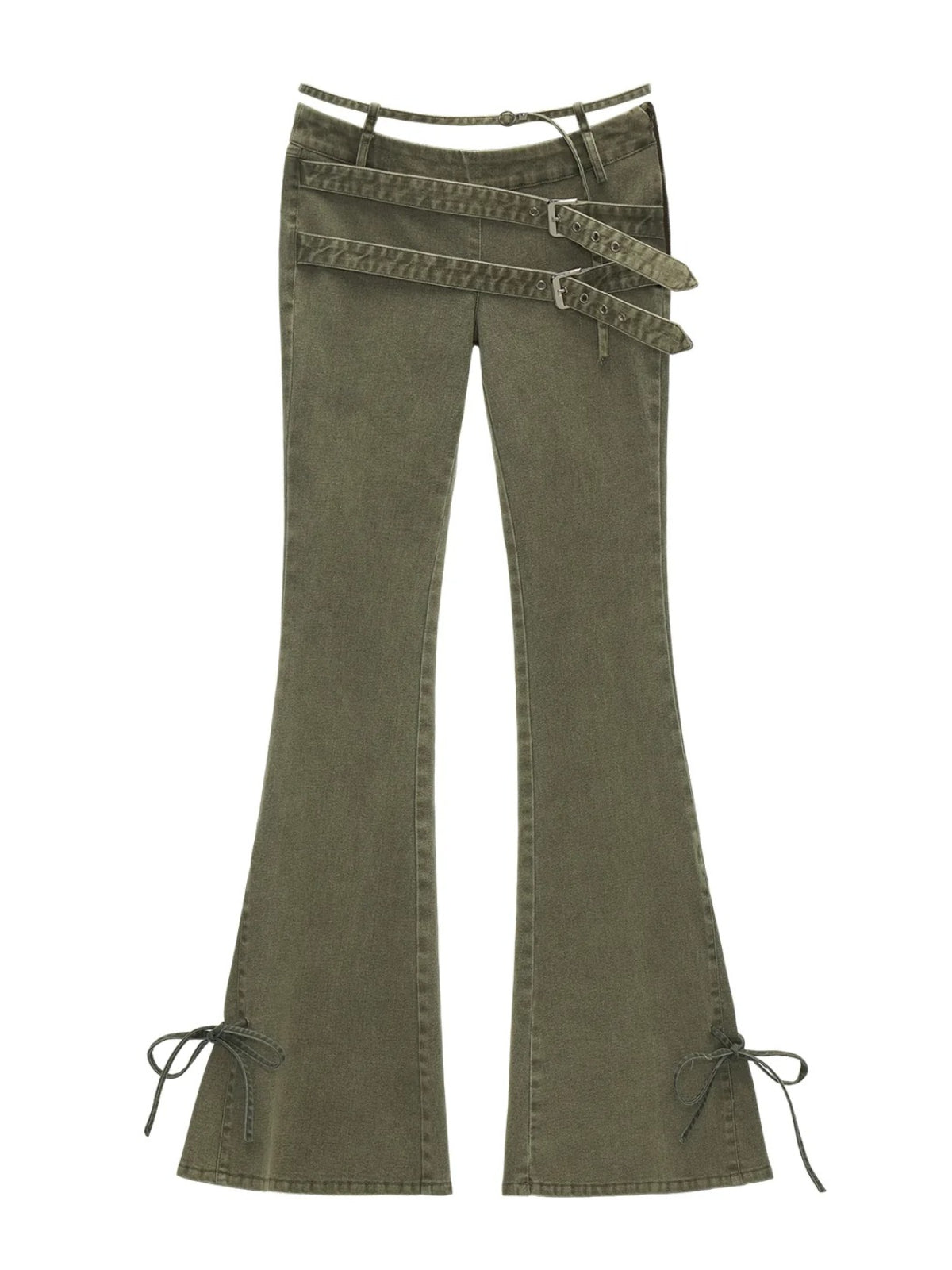 Vintage Multi-Belt Flared Denim Pants